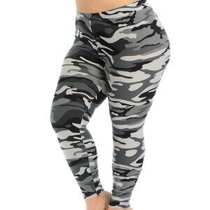 Women One Size Plus Fits Sizes 14-22 Leggings Super Soft Camo Mid Rise